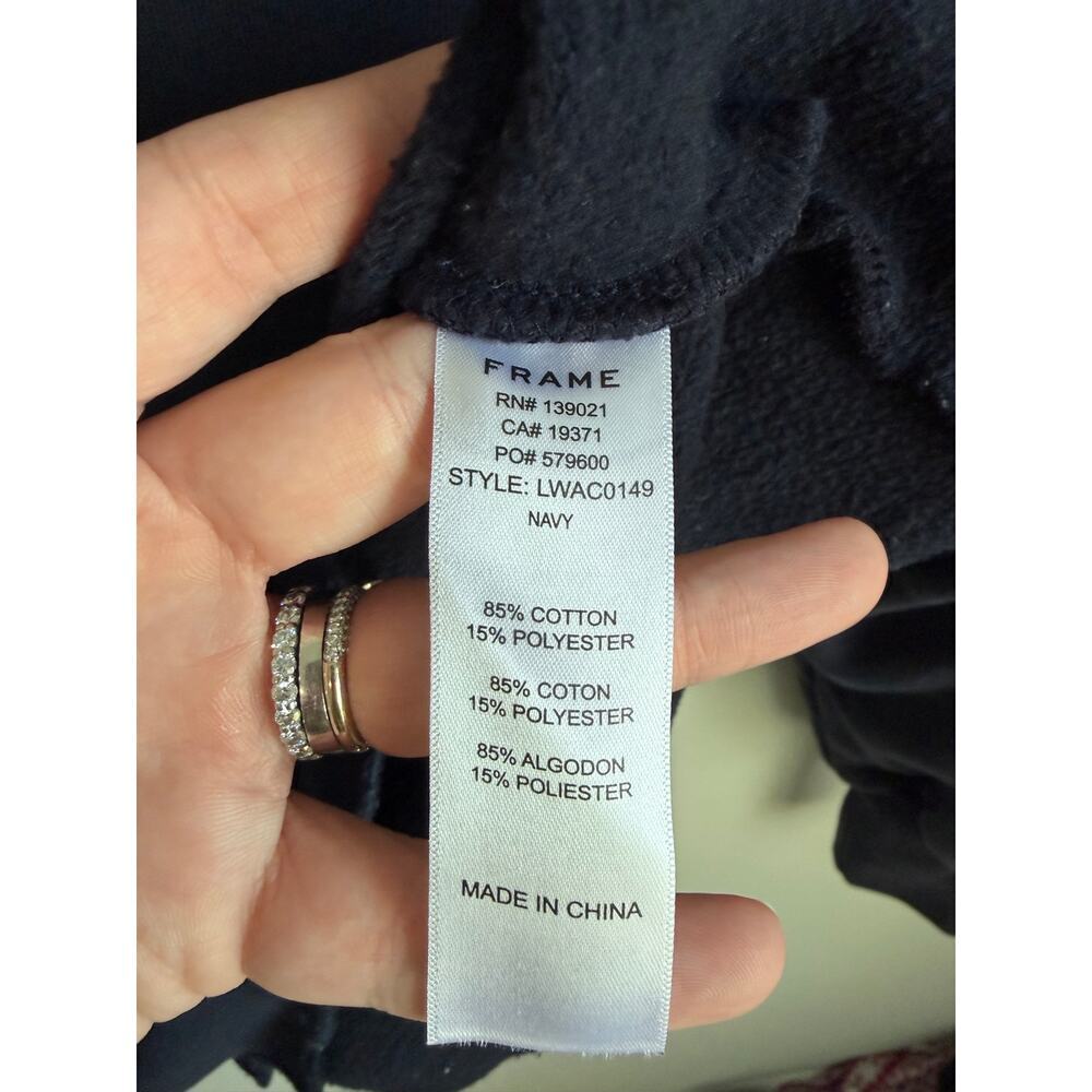 FRAME Scallop Balloon Sleeve Crew Neck Fleece Sweatshirt Navy Women's Size S - Picture 7 of 8
